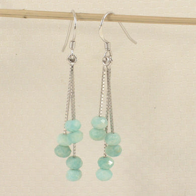 Solid Sterling Silver 925 Box Chain Faceted Amazonite Earrings