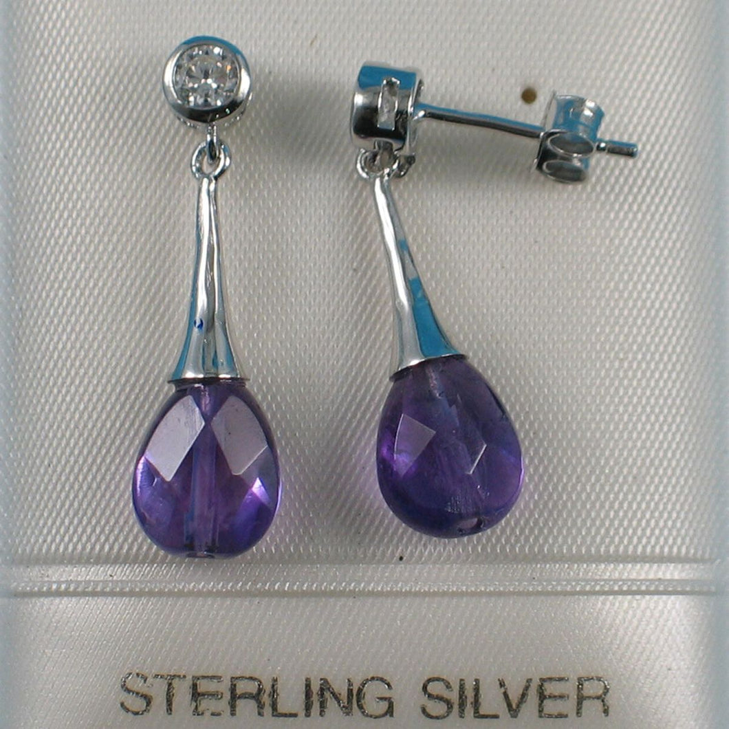 Solid Sterling Silver 925 Amethyst & Cubic Zirconia Earrings