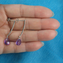 Load image into Gallery viewer, Solid Sterling Silver 925 Amethyst &amp; Cubic Zirconia Earrings (Raindrop)