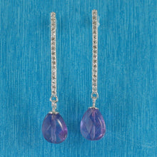 Load image into Gallery viewer, Solid Sterling Silver 925 Amethyst &amp; Cubic Zirconia Earrings (Raindrop)