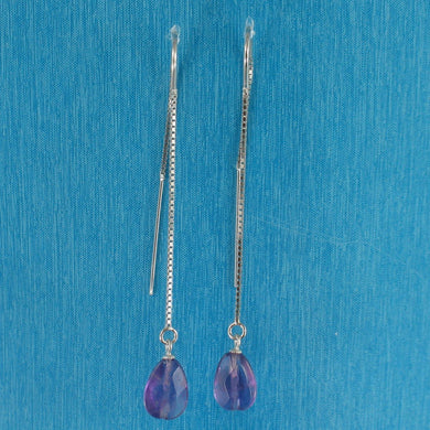 Solid Sterling Silver 925 Amethyst Drop Box Chain Hook Earrings