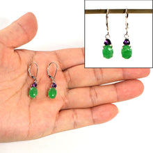 Load image into Gallery viewer, Solid Sterling Silver 925 Amethyst &amp; Green Jade Leverback Earrings