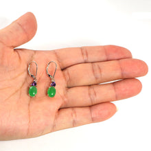 Load image into Gallery viewer, Solid Sterling Silver 925 Amethyst &amp; Green Jade Leverback Earrings
