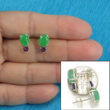 Load image into Gallery viewer, Solid Sterling Silver 925 Amethyst &amp; Green Jade Stud Earrings