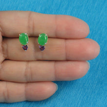 Load image into Gallery viewer, Solid Sterling Silver 925 Amethyst &amp; Green Jade Stud Earrings