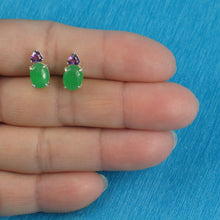 Load image into Gallery viewer, Solid Sterling Silver 925 Amethyst &amp; Green Jade Stud Earrings
