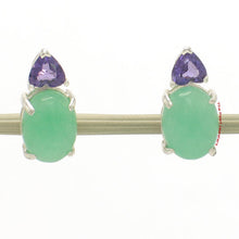 Load image into Gallery viewer, Solid Sterling Silver 925 Amethyst &amp; Green Jade Stud Earrings