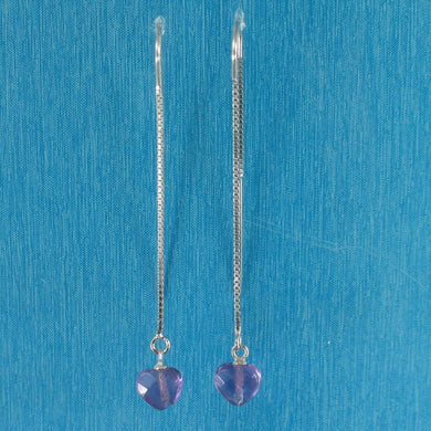 Solid Sterling Silver 925 Amethyst Heart Box Chain Hook Earrings