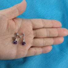 Load image into Gallery viewer, Solid Sterling Silver 925 Amethyst Heart &amp; Cubic Zirconia Earrings