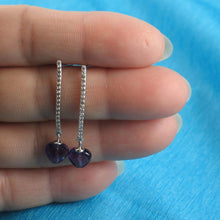 Load image into Gallery viewer, Solid Sterling Silver 925 Amethyst Heart &amp; Cubic Zirconia Earrings