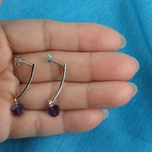 Load image into Gallery viewer, Solid Sterling Silver 925 Amethyst Heart &amp; Cubic Zirconia Earrings