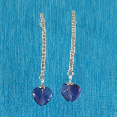 Solid Sterling Silver 925 Amethyst Heart & Cubic Zirconia Earrings