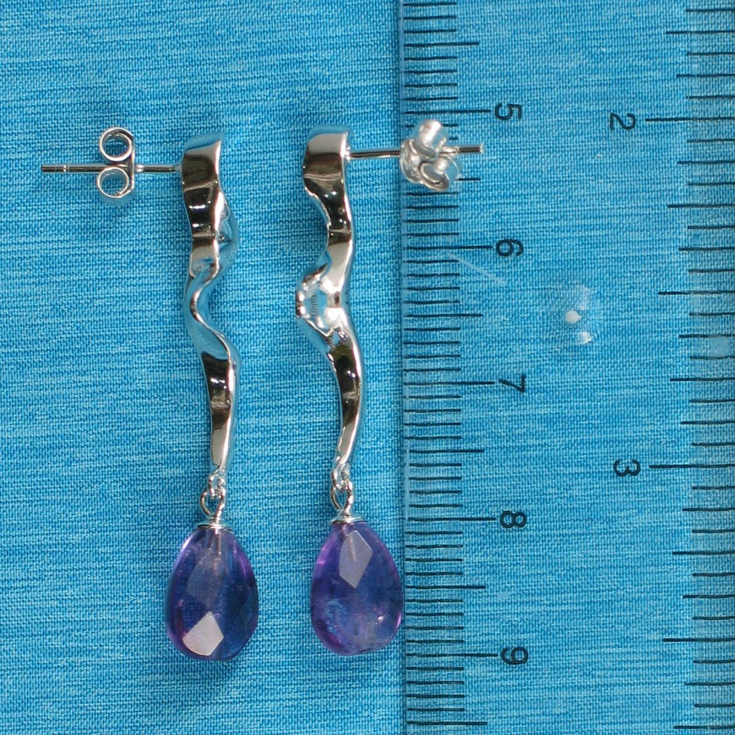 Solid Sterling Silver 925 Lightning Dangle Amethyst Earrings