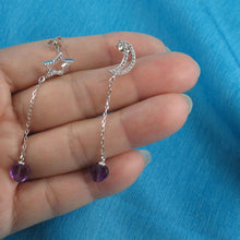 Load image into Gallery viewer, Solid Sterling Silver 925 Moon &amp; Star Amethyst &amp; Cubic Zirconia Earrings