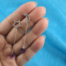 Load image into Gallery viewer, Solid Sterling Silver 925 Moon &amp; Star Amethyst &amp; Cubic Zirconia Earrings