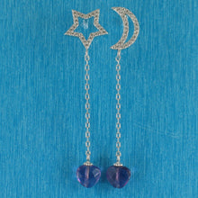 Load image into Gallery viewer, Solid Sterling Silver 925 Moon &amp; Star Amethyst &amp; Cubic Zirconia Earrings