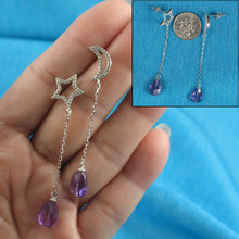 Load image into Gallery viewer, Solid Sterling Silver 925 Moon &amp; Star Amethyst &amp; Cubic Zirconia Earrings