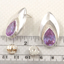 Load image into Gallery viewer, Solid Sterling Silver 925 lab-created purple Amethyst Pear Stud Earrings