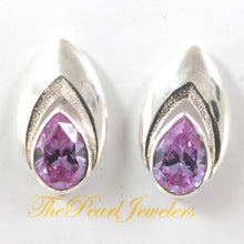 Load image into Gallery viewer, Solid Sterling Silver 925 lab-created purple Amethyst Pear Stud Earrings