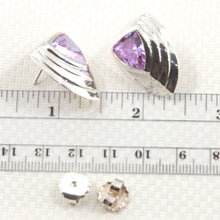 Load image into Gallery viewer, Solid Sterling Silver 925 Amethyst Triangle Stud Earrings
