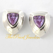 Load image into Gallery viewer, Solid Sterling Silver 925 Amethyst Triangle Stud Earrings