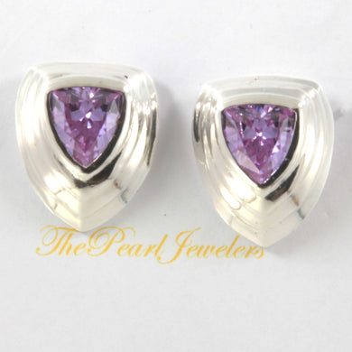 Solid Sterling Silver 925 Amethyst Triangle Stud Earrings