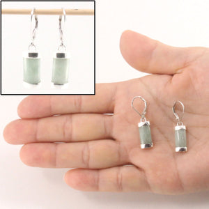 Solid Sterling Silver 925 Apple Green Jade Curved Leverback Earrings
