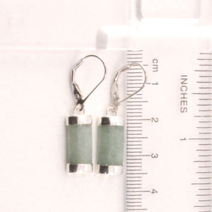 Solid Sterling Silver 925 Apple Green Jade Curved Leverback Earrings