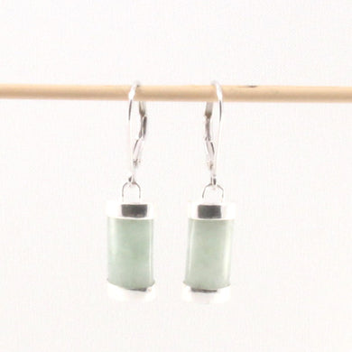 Solid Sterling Silver 925 Apple Green Jade Curved Leverback Earrings