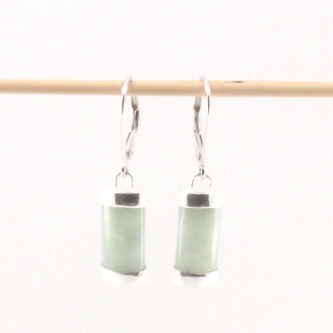 Solid Sterling Silver 925 Apple Green Jade Curved Leverback Earrings