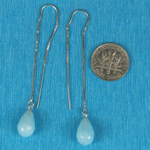 Solid Sterling Silver 925 Aquamarine Box Chain Hook Earrings