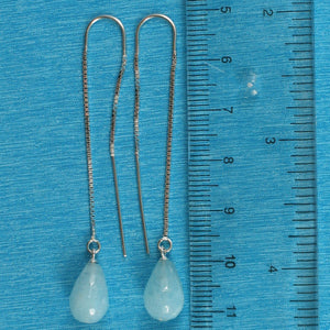 Solid Sterling Silver 925 Aquamarine Box Chain Hook Earrings