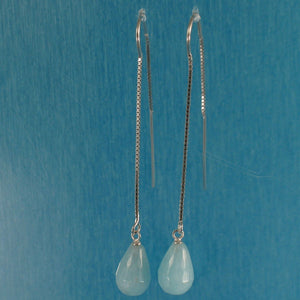 Solid Sterling Silver 925 Aquamarine Box Chain Hook Earrings