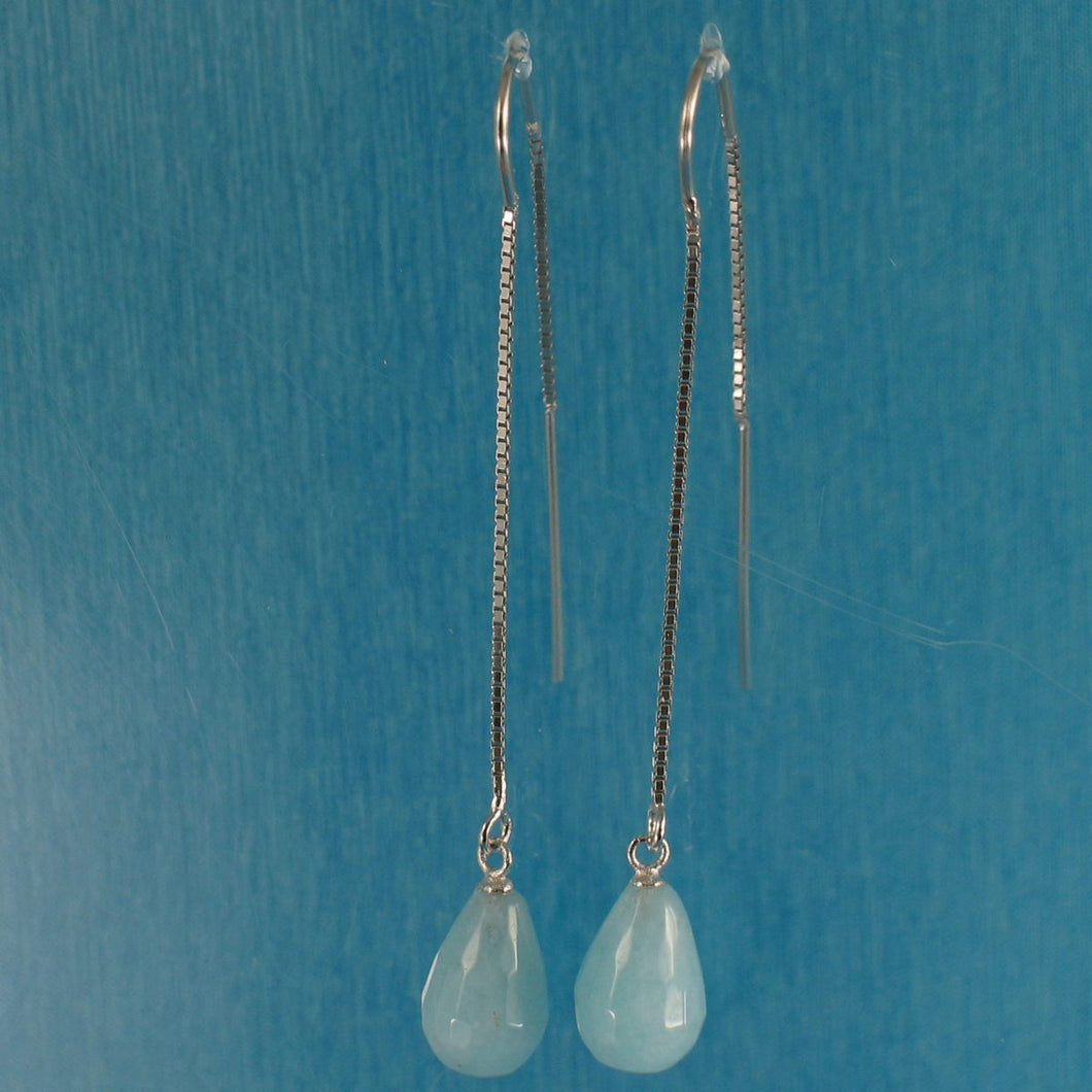Solid Sterling Silver 925 Aquamarine Box Chain Hook Earrings