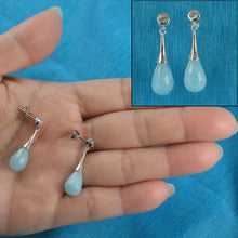 Load image into Gallery viewer, Solid Sterling Silver 925 Aquamarine &amp; Cubic Zirconia Earrings