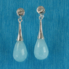 Load image into Gallery viewer, Solid Sterling Silver 925 Aquamarine &amp; Cubic Zirconia Earrings