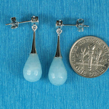 Load image into Gallery viewer, Solid Sterling Silver 925 Aquamarine &amp; Cubic Zirconia Earrings
