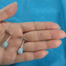 Load image into Gallery viewer, Solid Sterling Silver 925 Aquamarine &amp; Cubic Zirconia Earrings