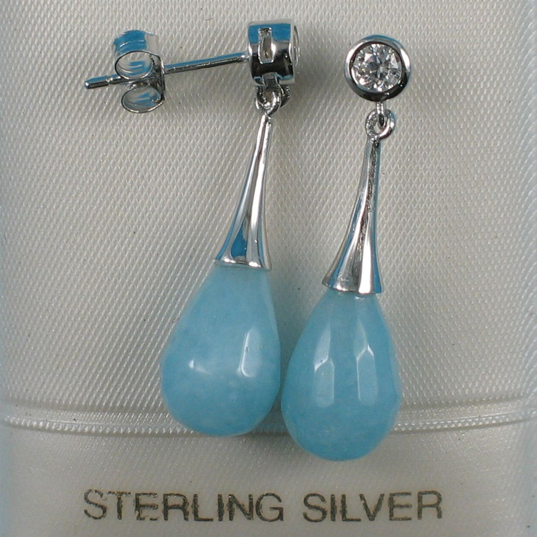 Solid Sterling Silver 925 Aquamarine & Cubic Zirconia Earrings