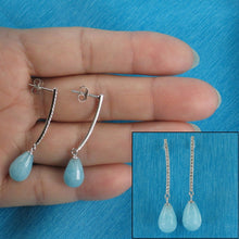 Load image into Gallery viewer, Solid Sterling Silver 925 Aquamarine &amp; Cubic Zirconia Earrings (Raindrop)