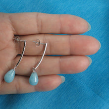 Load image into Gallery viewer, Solid Sterling Silver 925 Aquamarine &amp; Cubic Zirconia Earrings (Raindrop)
