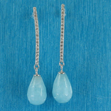 Load image into Gallery viewer, Solid Sterling Silver 925 Aquamarine &amp; Cubic Zirconia Earrings (Raindrop)
