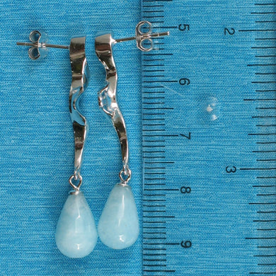 Solid Sterling Silver 925 Lightning Dangle Aquamarine Earrings