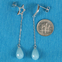 Load image into Gallery viewer, Solid Sterling Silver 925 Moon &amp; Star Aquamarine &amp; Cubic Zirconia Earrings