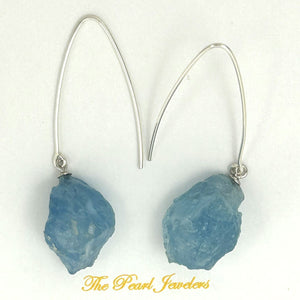 Solid Sterling Silver 925 Baroque Aquamarine V-Wire Earrings