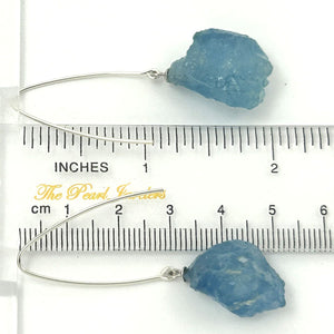 Solid Sterling Silver 925 Baroque Aquamarine V-Wire Earrings