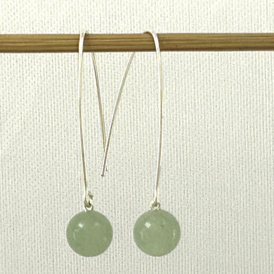 Solid Sterling Silver 925 V-Shaped Wire Aventurine Earrings