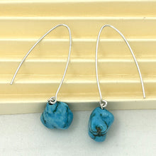 Load image into Gallery viewer, Solid Sterling Silver 925 V-Shaped Wire Baroque Turquoise Earrings