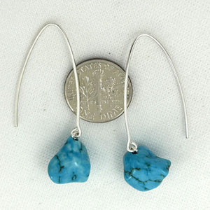 Solid Sterling Silver 925 V-Shaped Wire Baroque Turquoise Earrings