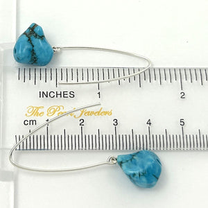 Solid Sterling Silver 925 V-Shaped Wire Baroque Turquoise Earrings